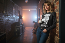 Load image into Gallery viewer, Model wearing the Bill Haley 1972 Wembley sweatshirt backstage at a music venue
