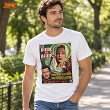 Load image into Gallery viewer, La Dame en Blanc white graphic T-shirt on a leisurely park walk
