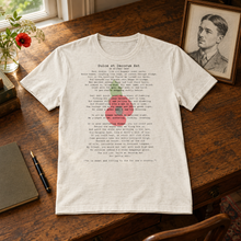 Load image into Gallery viewer, Wilfred Owen framed illustration beside the poetry T-shirt on a writing desk
